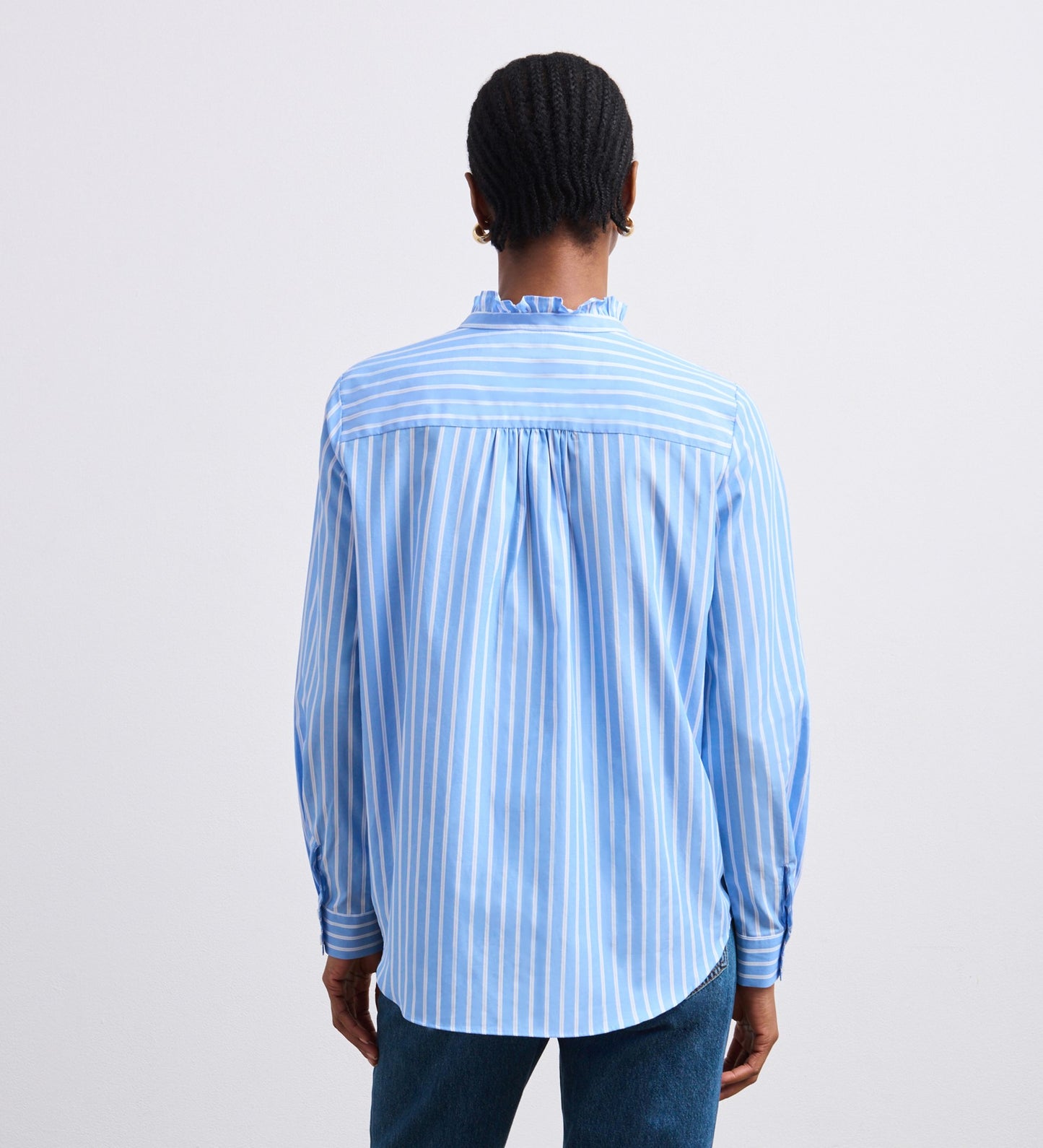 Sabrina Blue Stripe Ruffle Cotton Shirt