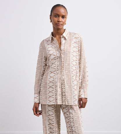 Millie Ivory Geo Linen Blend Shirt