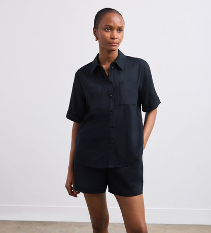 Cora Black Linen Blend Shirt