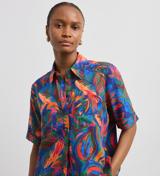 Cora Green Tropical Linen Blend Shirt