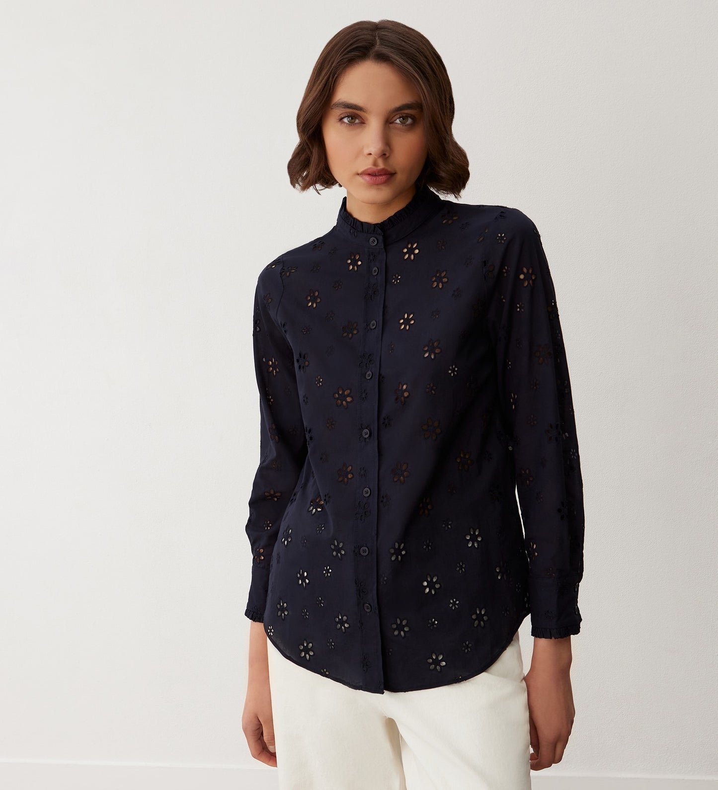 Megan Navy Broderie Anglaise Cotton Shirt