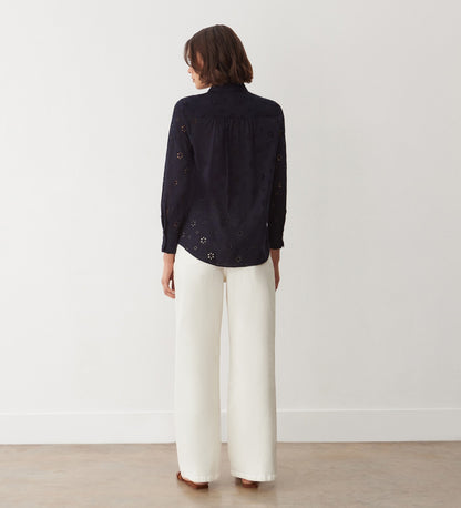 Megan Navy Broderie Anglaise Cotton Shirt