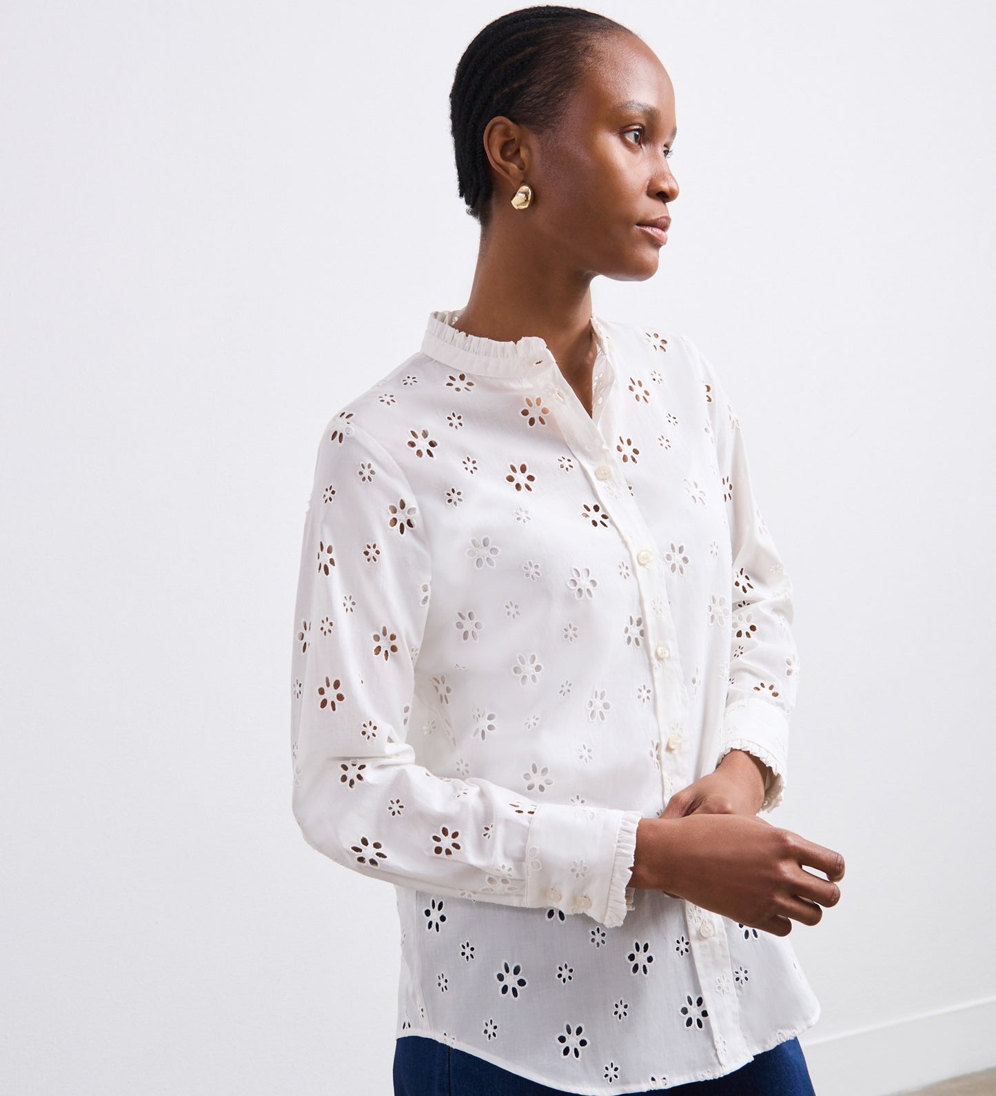 Megan White Broderie Anglaise Cotton Shirt