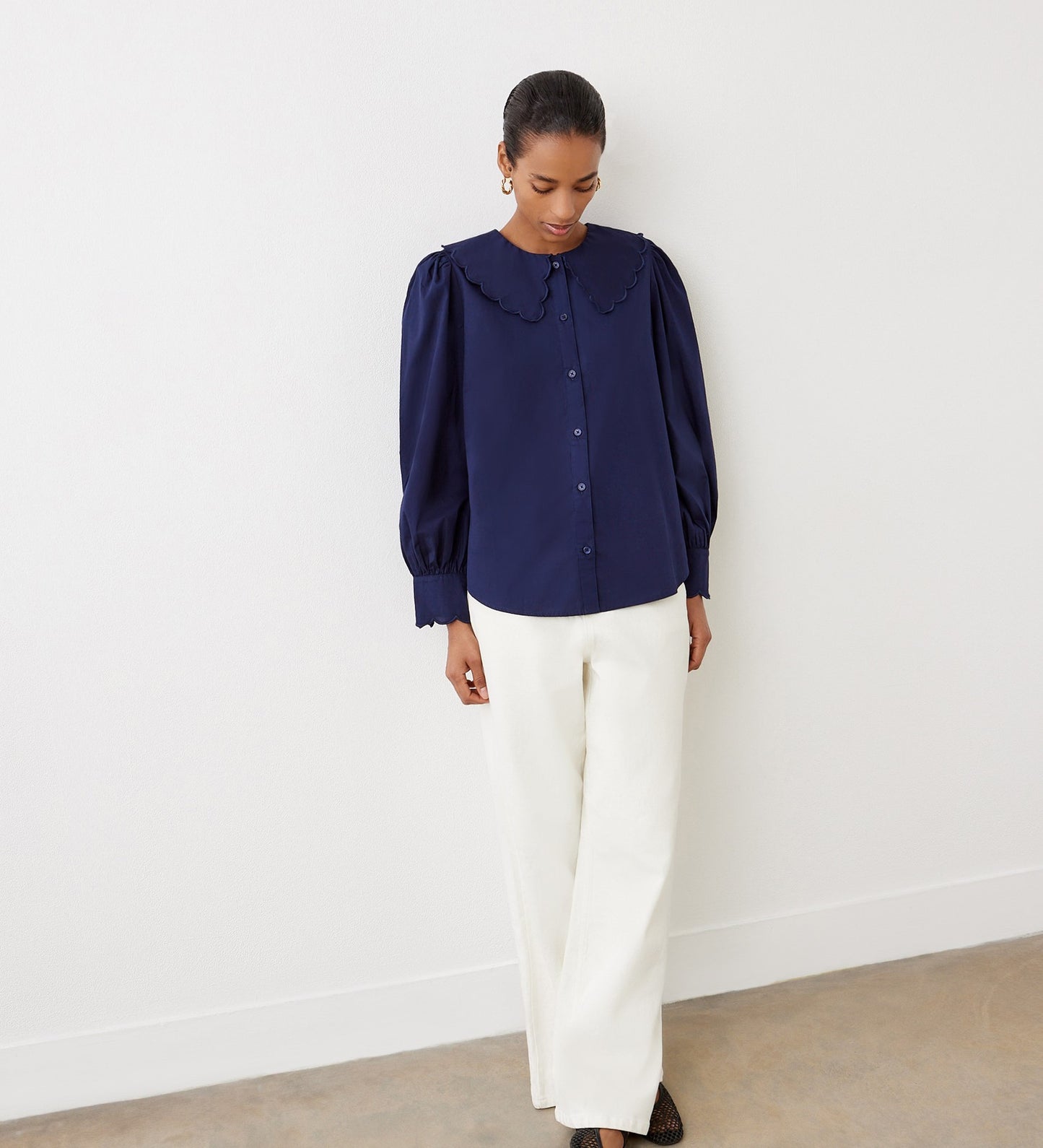 Amadine Navy Cotton Shirt