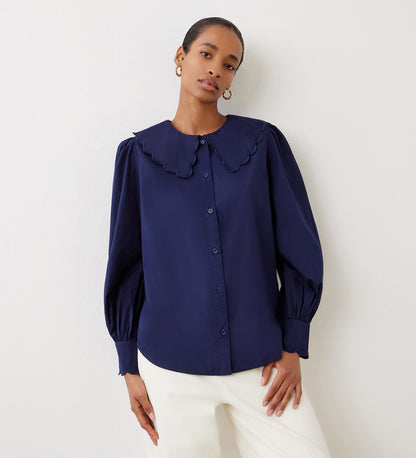 Amadine Navy Cotton Shirt