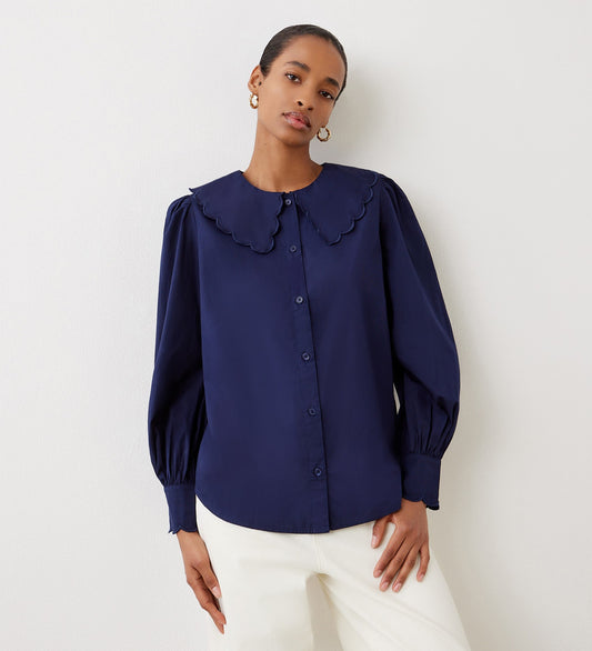 Amadine Navy Cotton Shirt