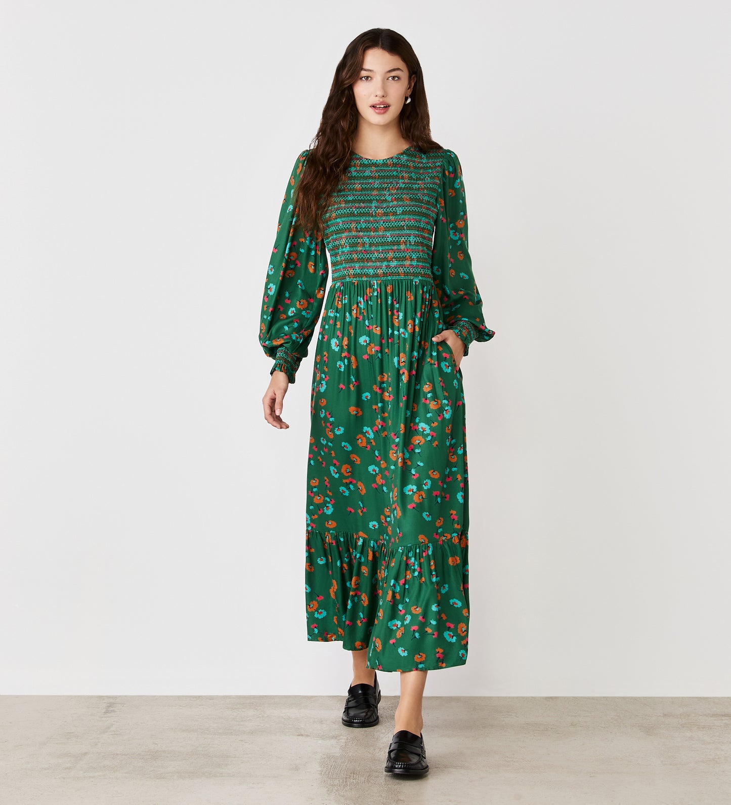 Isha Green Floral  Midi Dress