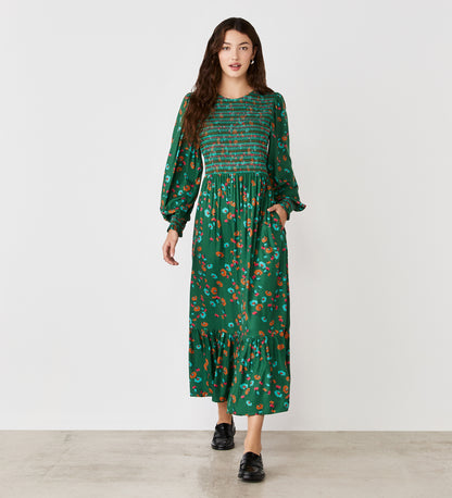 Isha Green Floral  Midi Dress