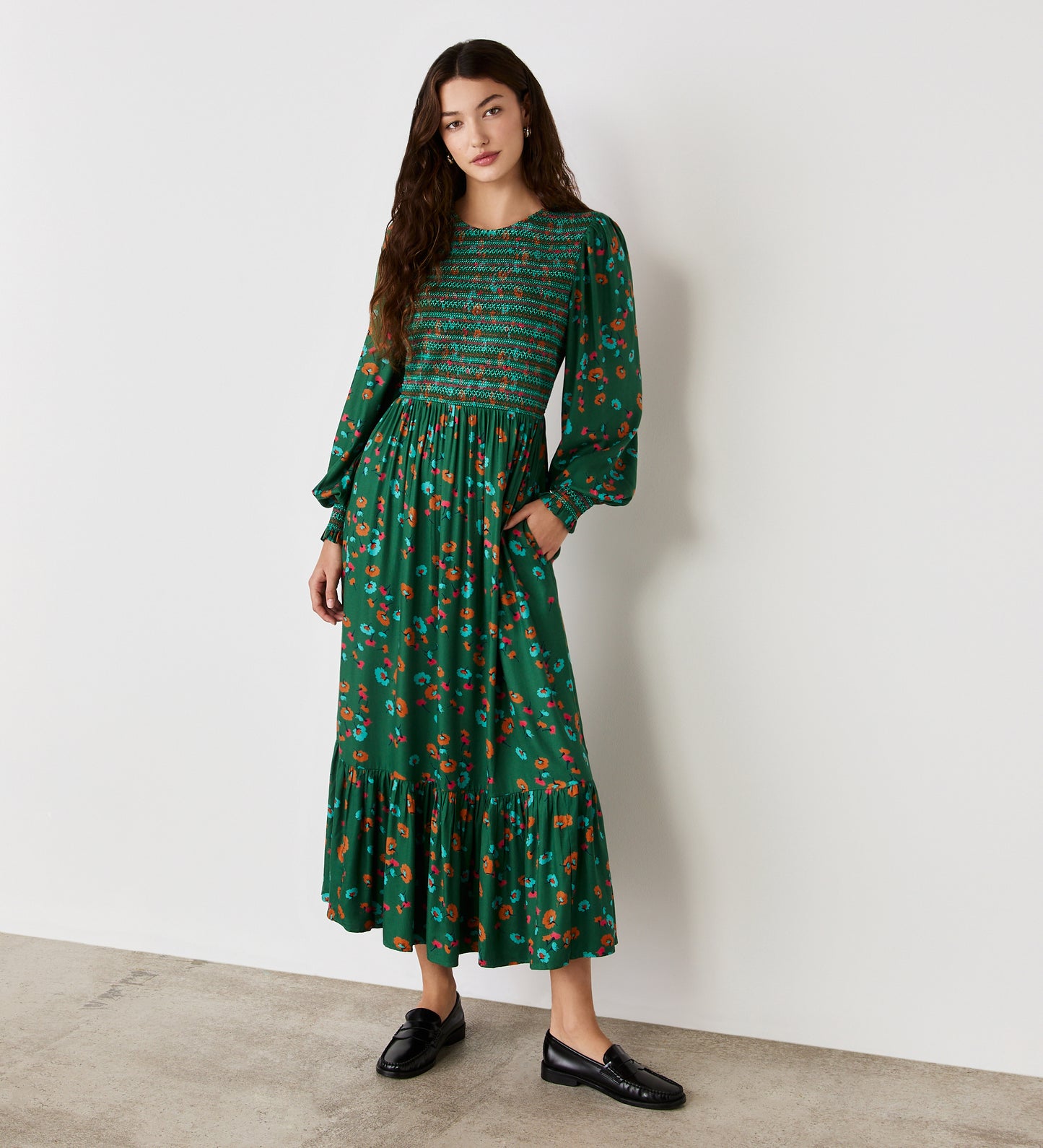 Isha Green Floral  Midi Dress