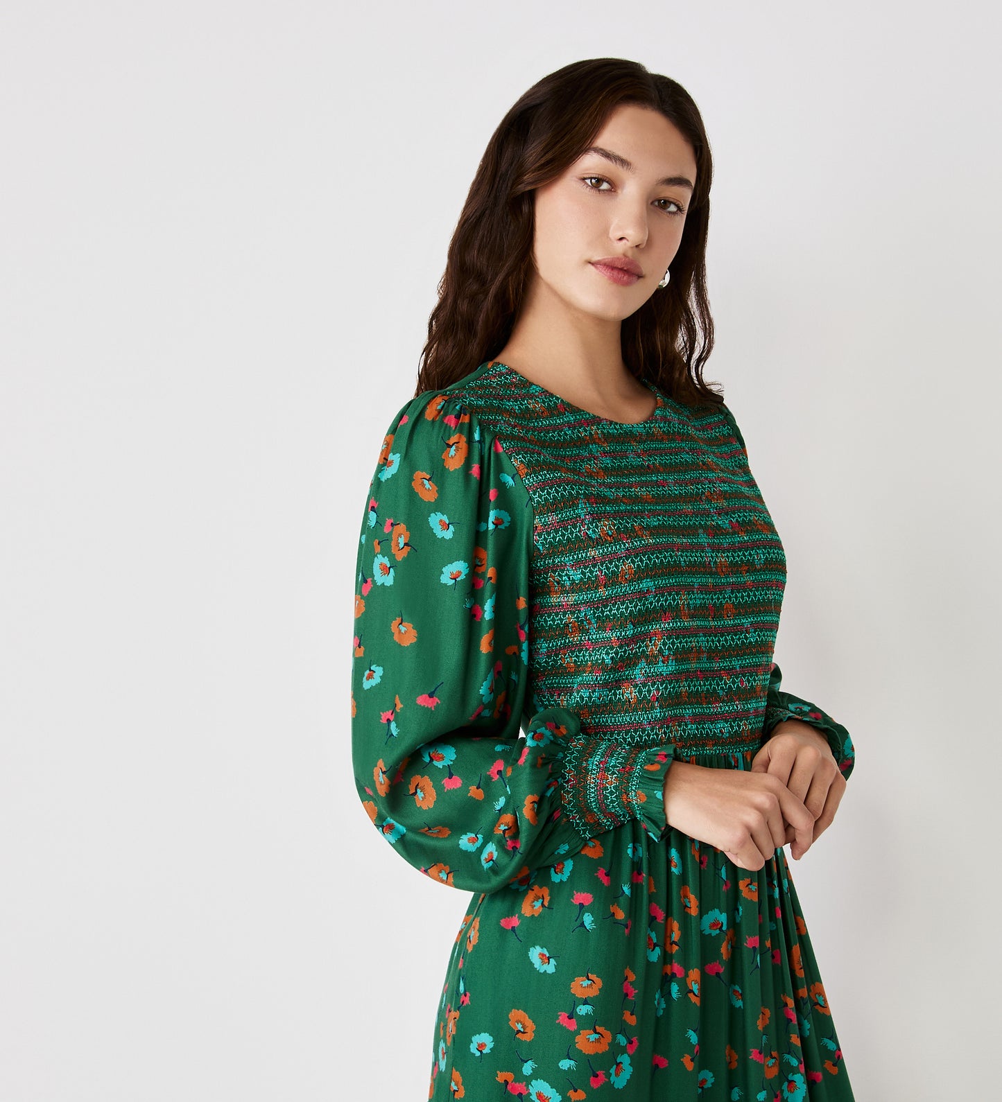 Isha Green Floral  Midi Dress