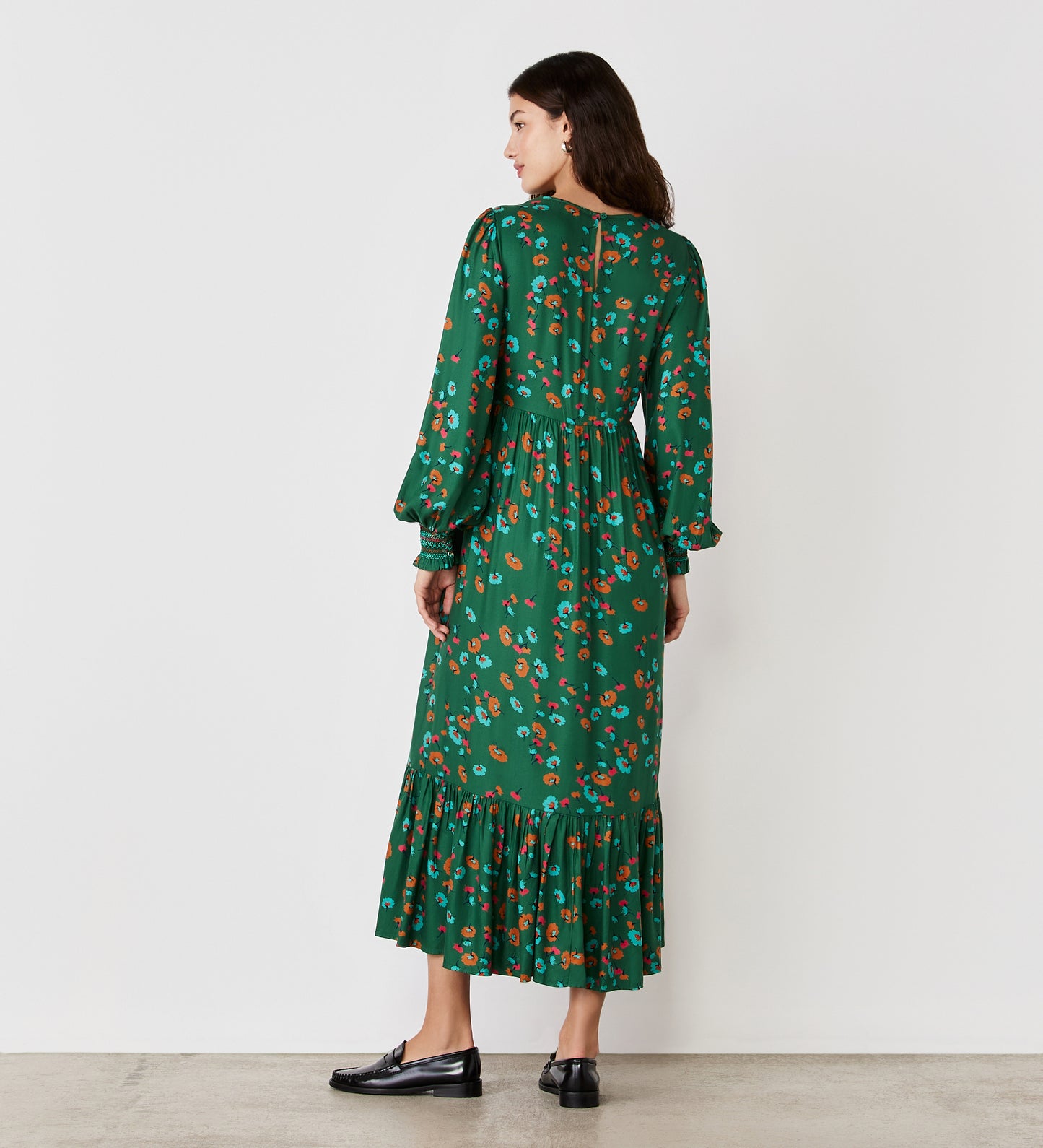 Isha Green Floral  Midi Dress