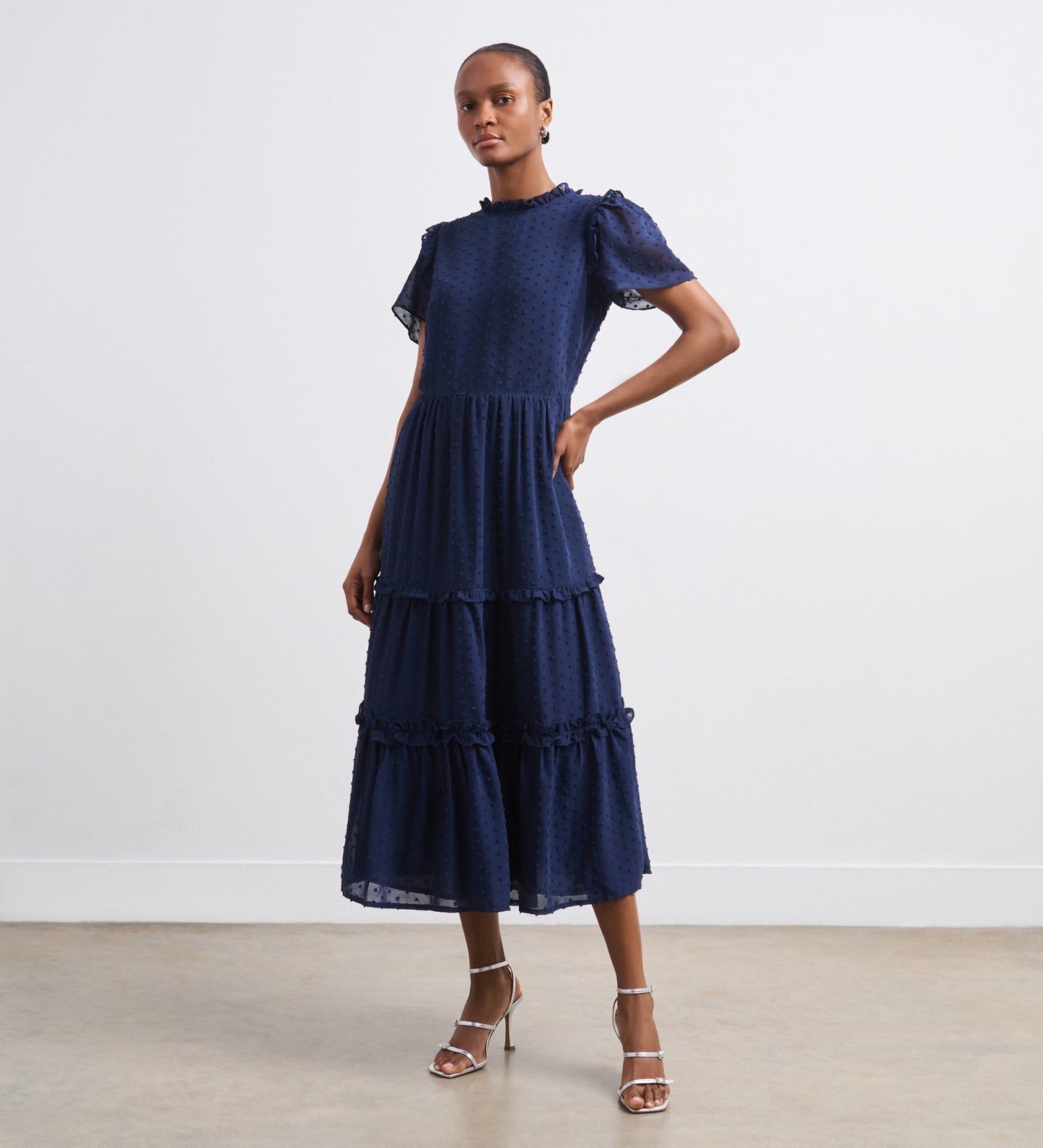 Jane Navy Georgette Midi Dress