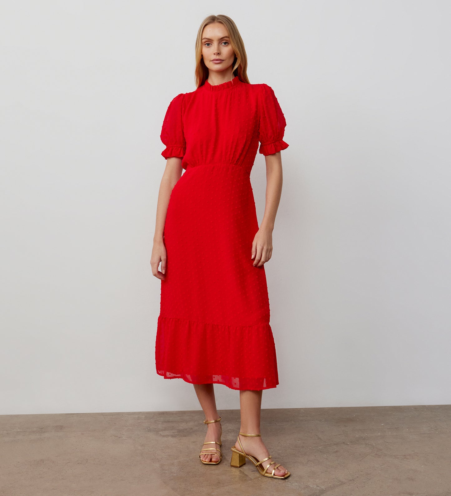 Camille Red Chiffon Midi Dress