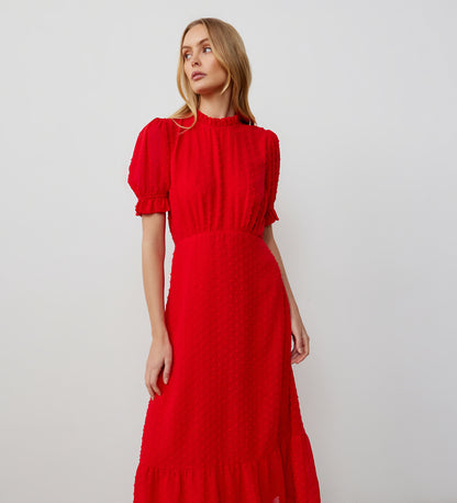 Camille Red Chiffon Midi Dress