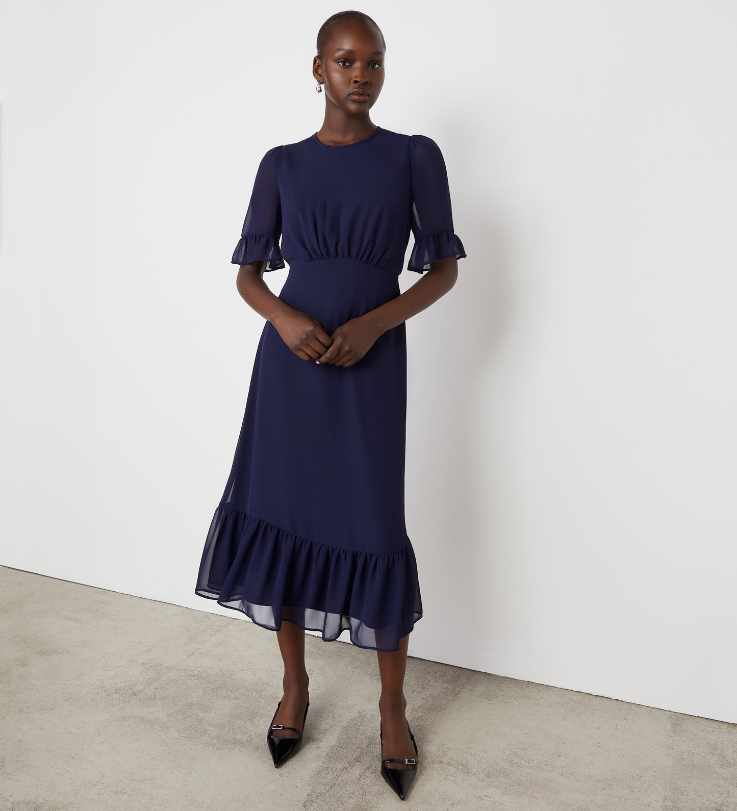 Jennifer Navy Chiffon Midi Dress