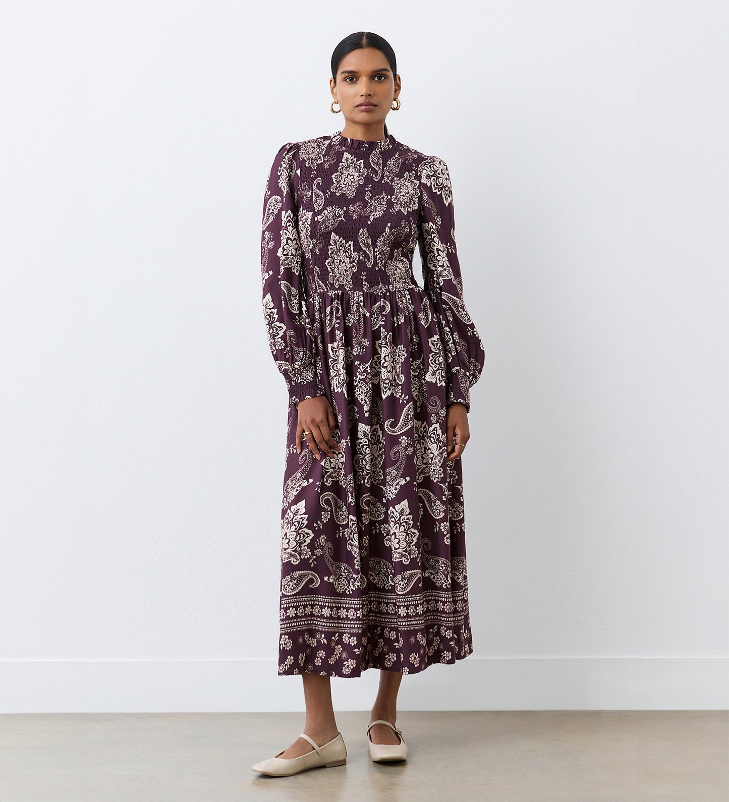 Jovie Burgundy Paisley Midi Dress