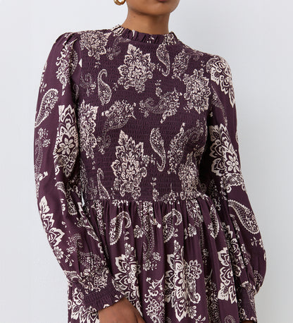 Jovie Burgundy Paisley Midi Dress