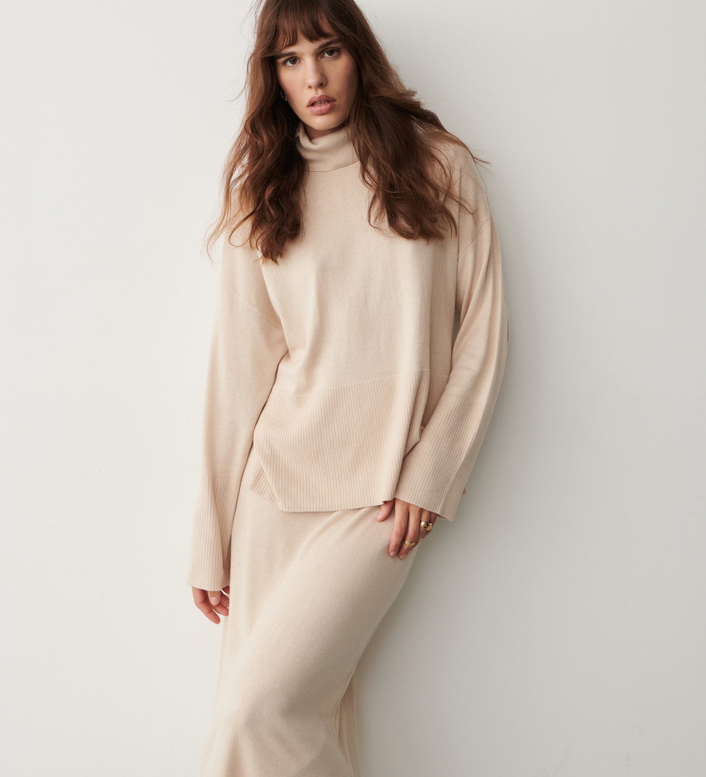 Sienna Pale Oatmeal Roll Neck Jumper