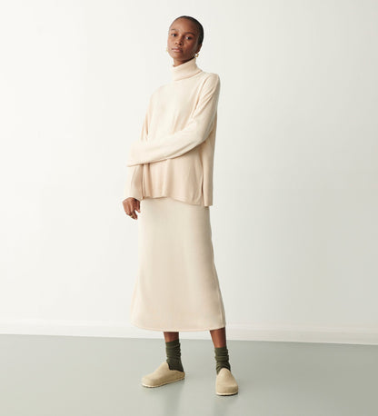 Thea Pale Oatmeal Knitted Midi Skirt