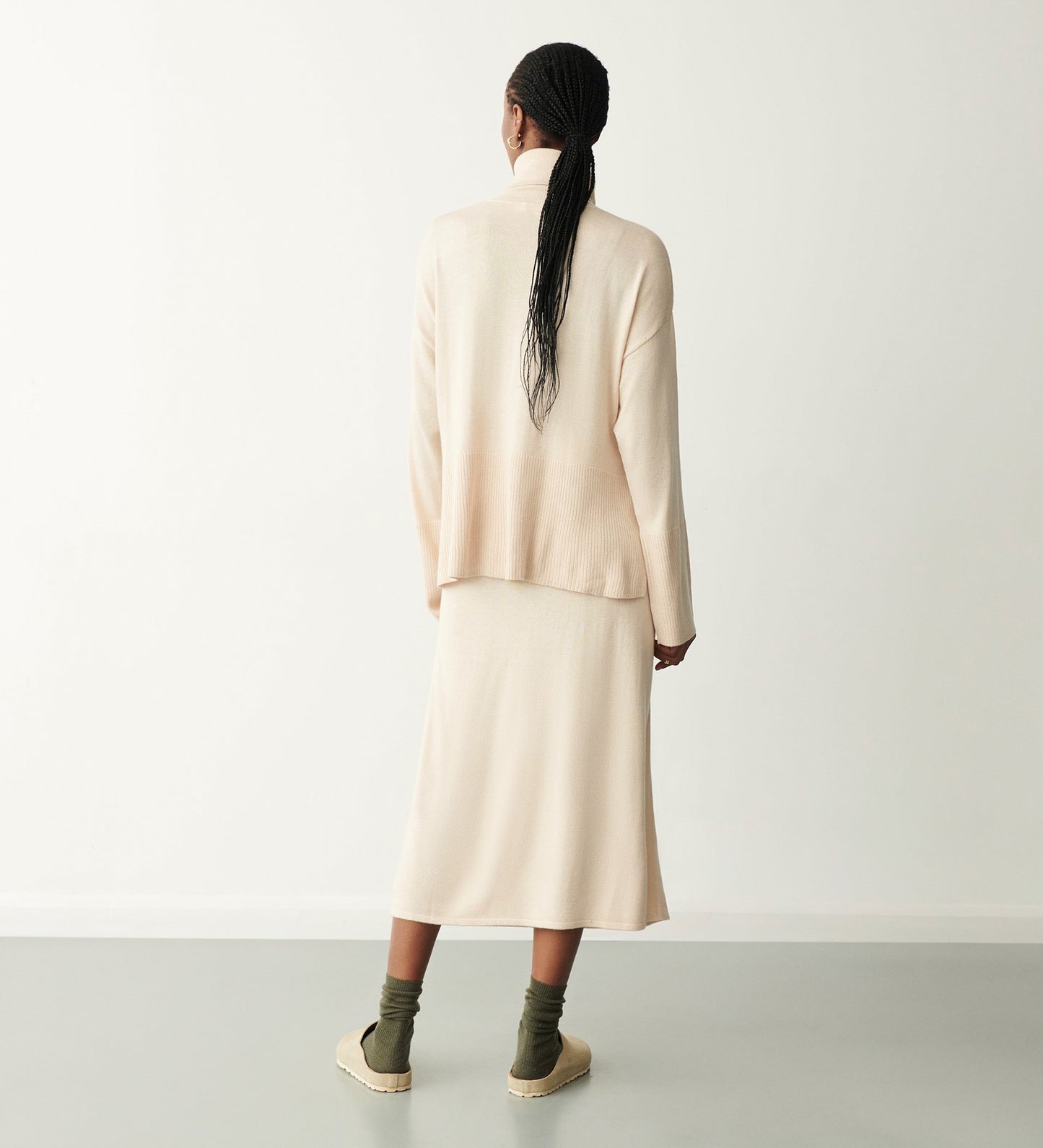 Thea Pale Oatmeal Knitted Midi Skirt