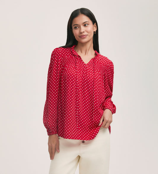 Kiya Red Crepe Polka Dot Blouse