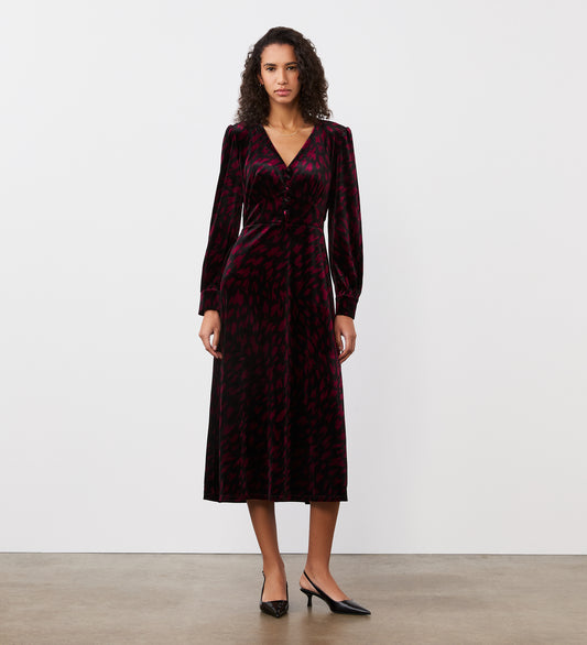 Layla Burgundy Animal Velvet Midi Dress