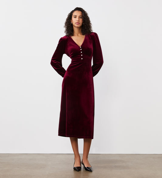 Layla Burgundy Velvet Midi Dress