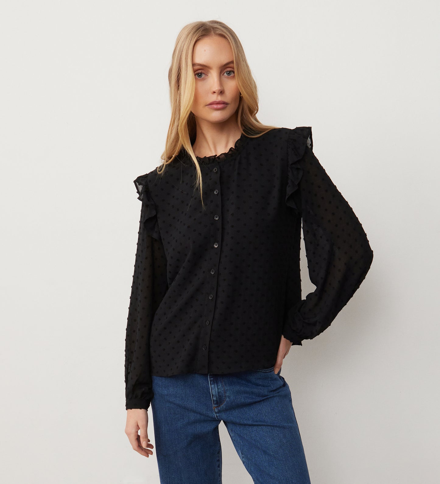 Lelani Black Chiffon Blouse With Detachable Cami