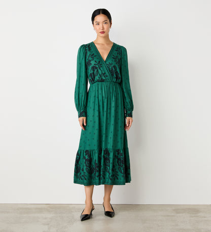 Leyane Green Floral Border Midi Dress