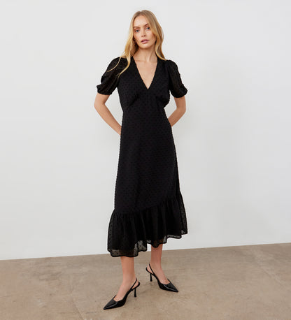 Loretta Black Georgette Midi Dress