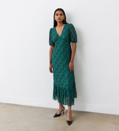 Loretta Green Lace Midi Dress