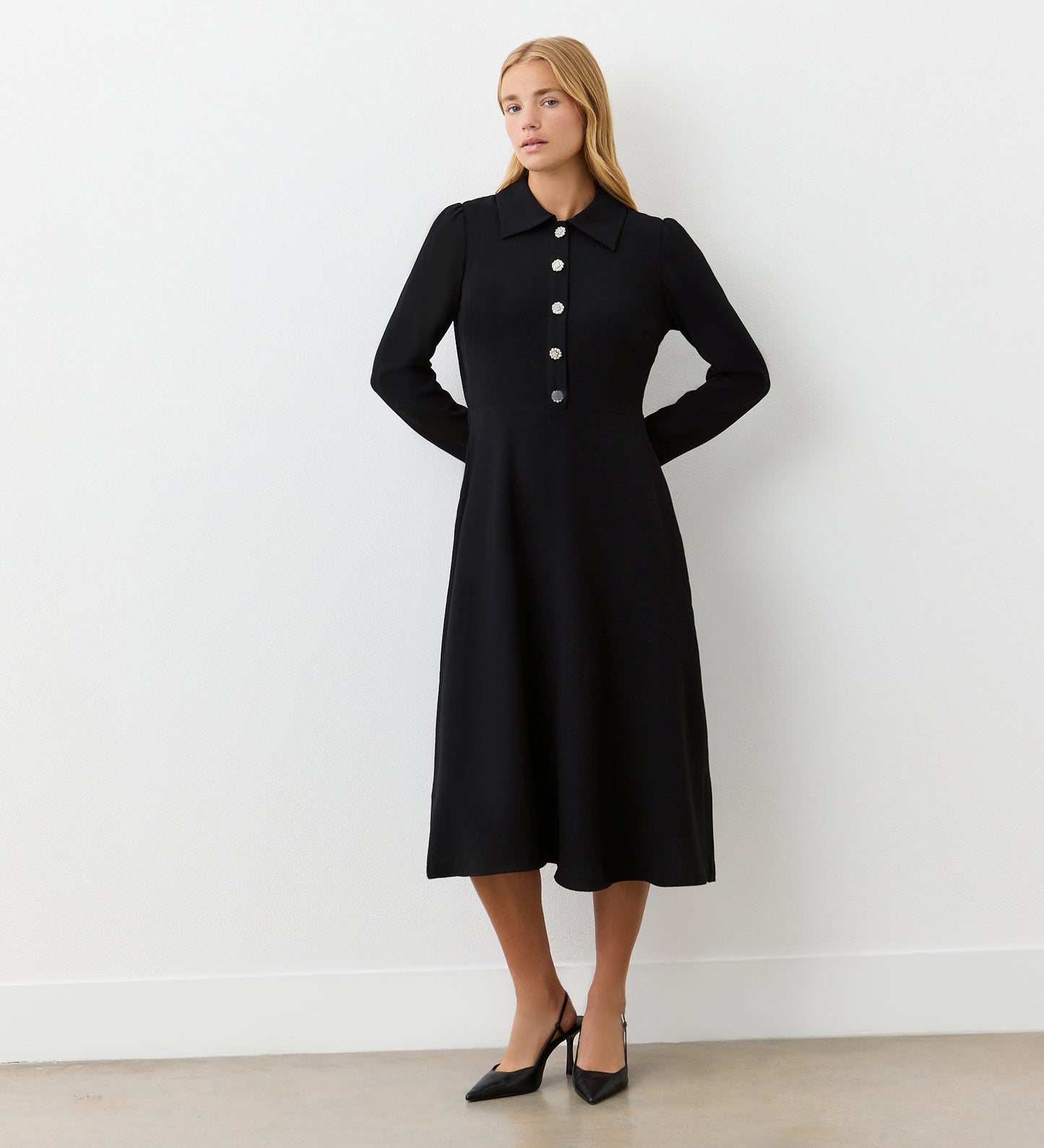 Lucia Black Midi Shirt Dress