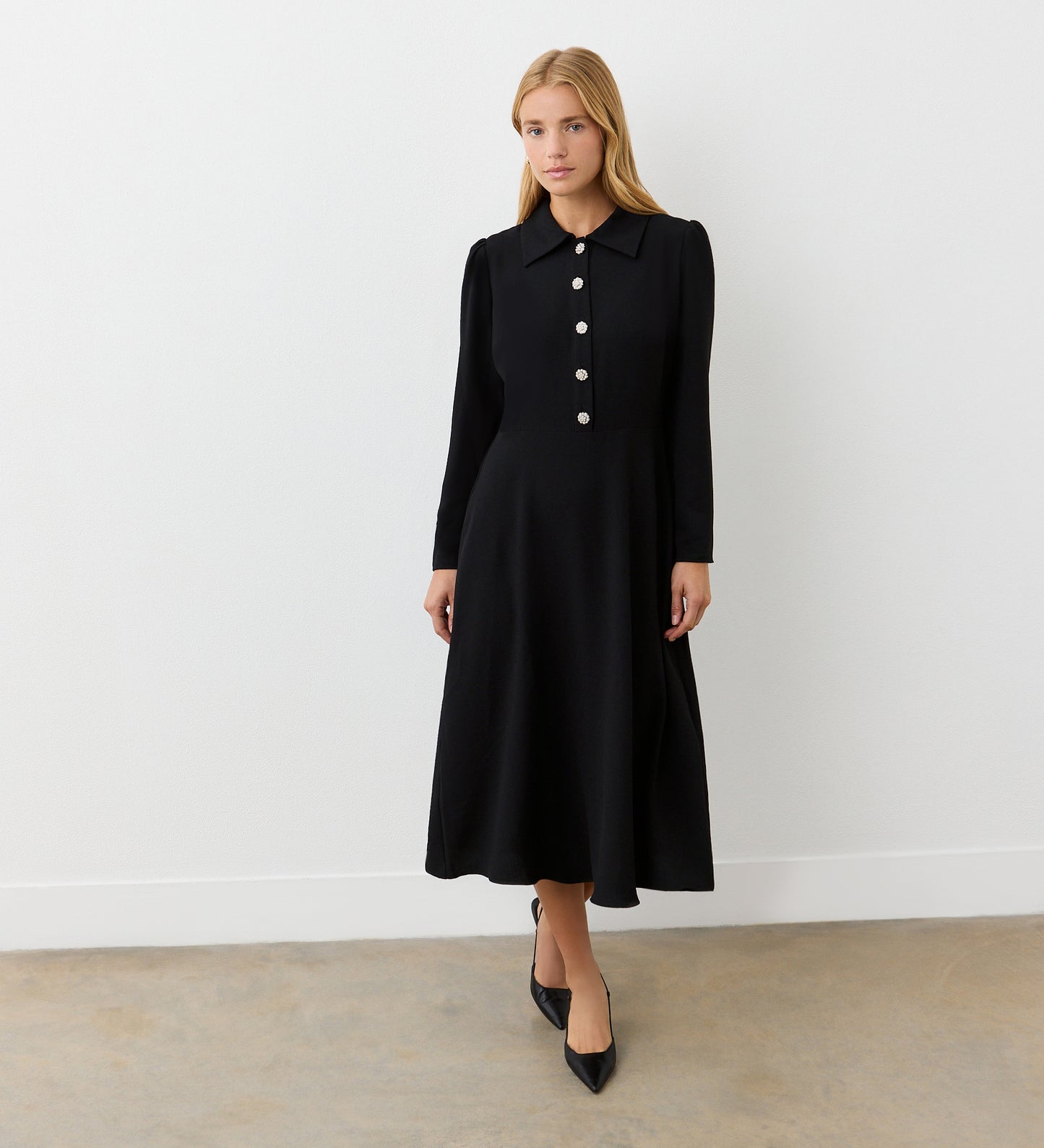 Lucia Black Midi Shirt Dress