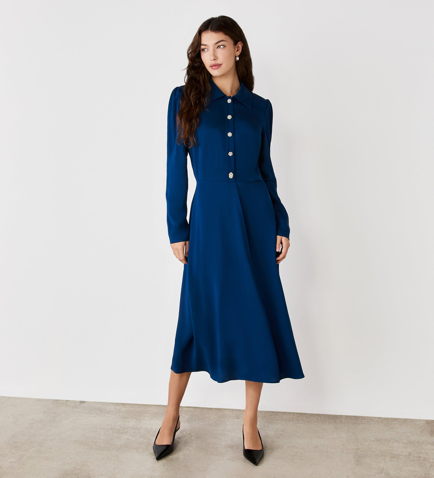 Lucia Navy Blue Crepe Midi Dress