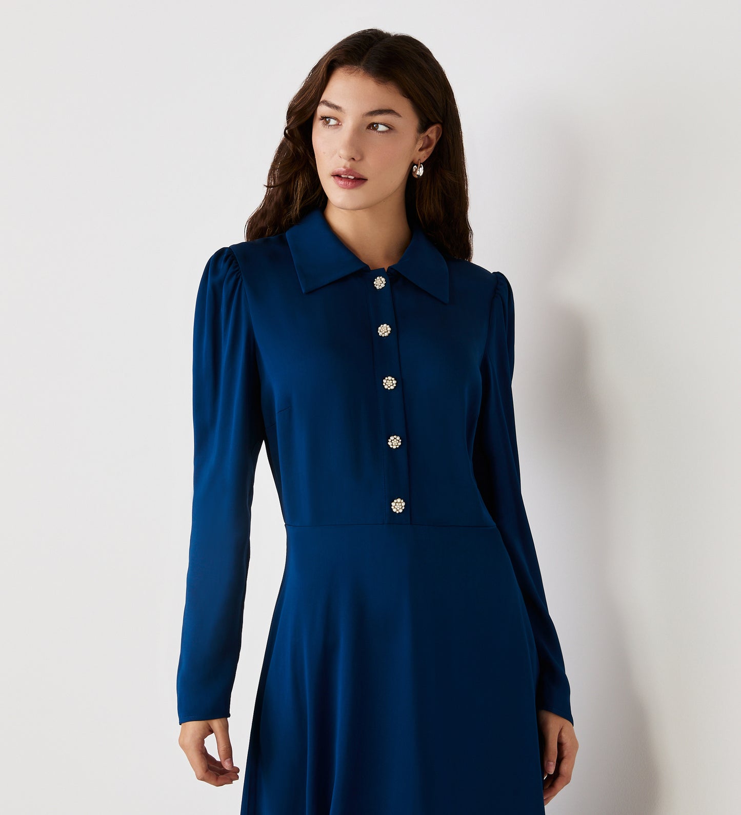 Lucia Navy Blue Crepe Midi Dress