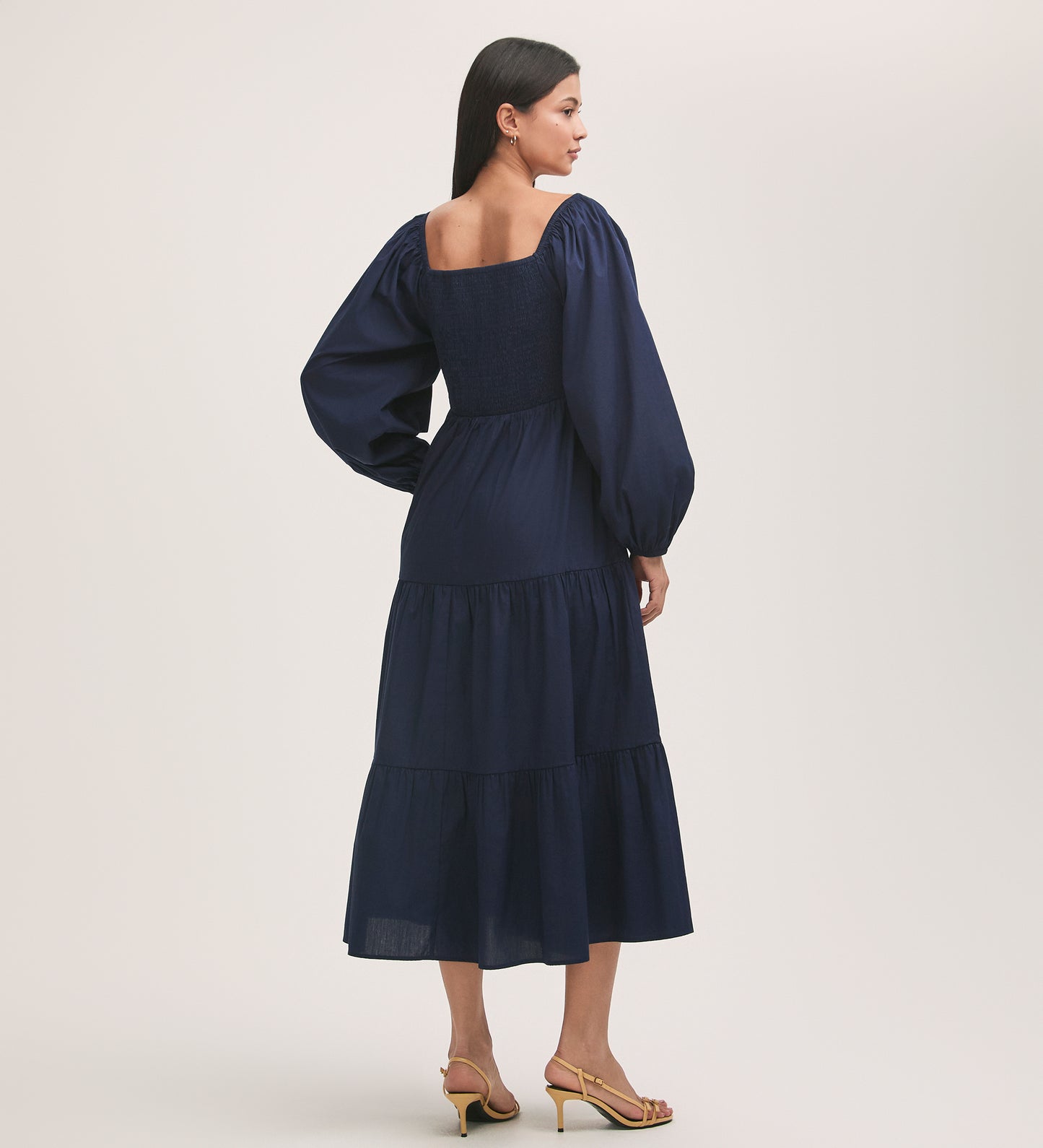 Lauretta Navy Cotton Midi Tiered Dress