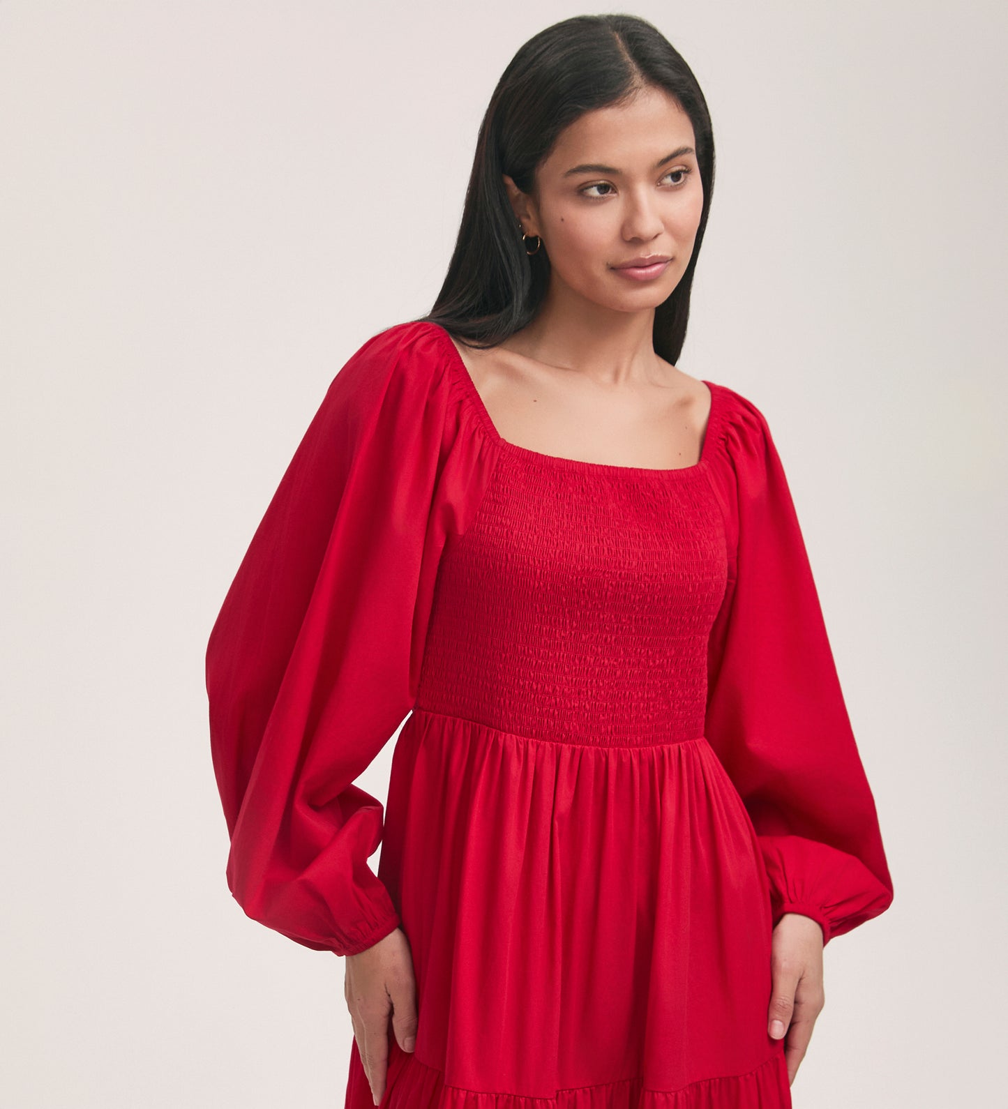 Lauretta Red Cotton Midi Tiered Dress