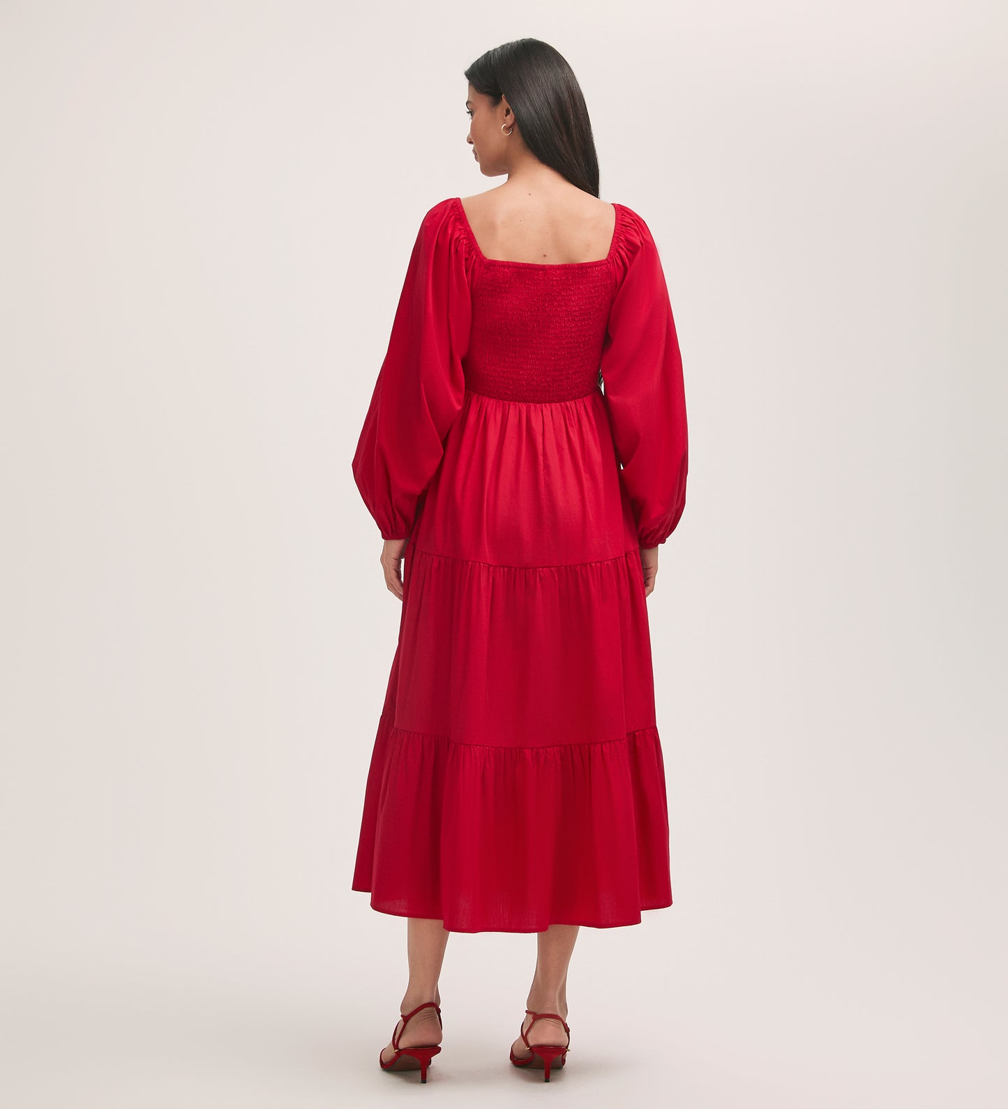 Lauretta Red Cotton Midi Tiered Dress