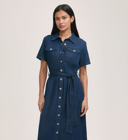 Lily Mid Wash Denim Midi Dress