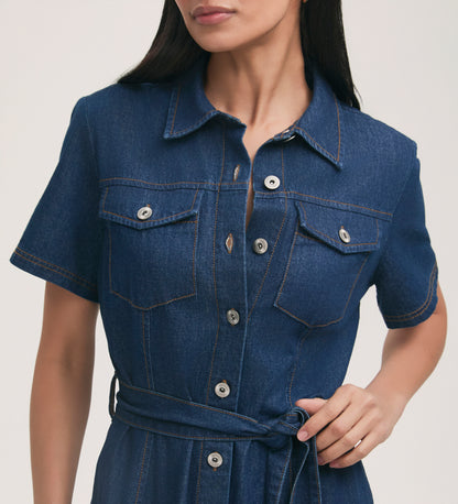 Lily Mid Wash Denim Midi Dress