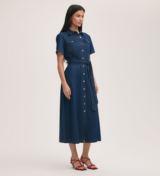 Lily Mid Wash Denim Midi Dress