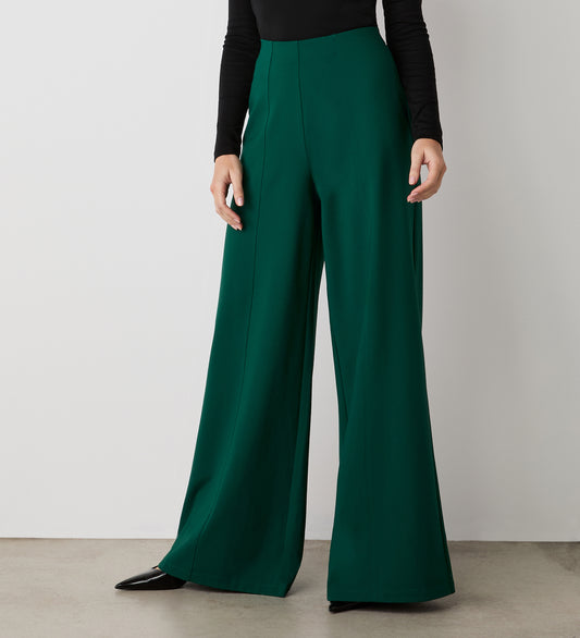 Matilda Bottle Green Ponte Jersey Wide Leg Trouser