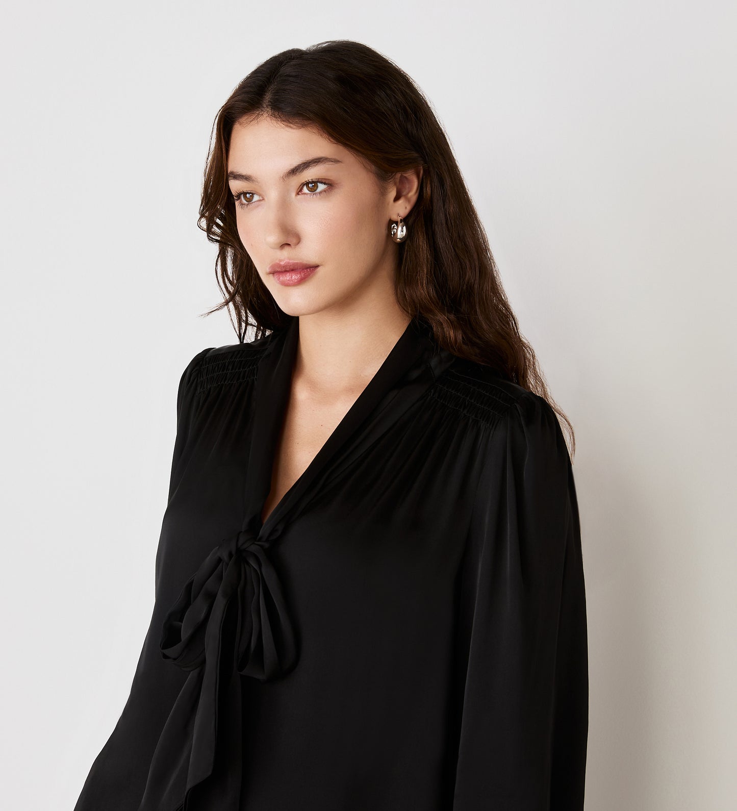 Mavis Black Satin Pussybow Blouse