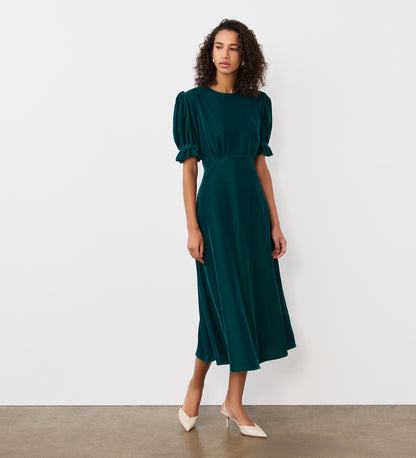 Mela Green Velvet Midi Tea Dress