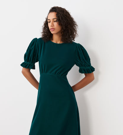 Mela Green Velvet Midi Tea Dress