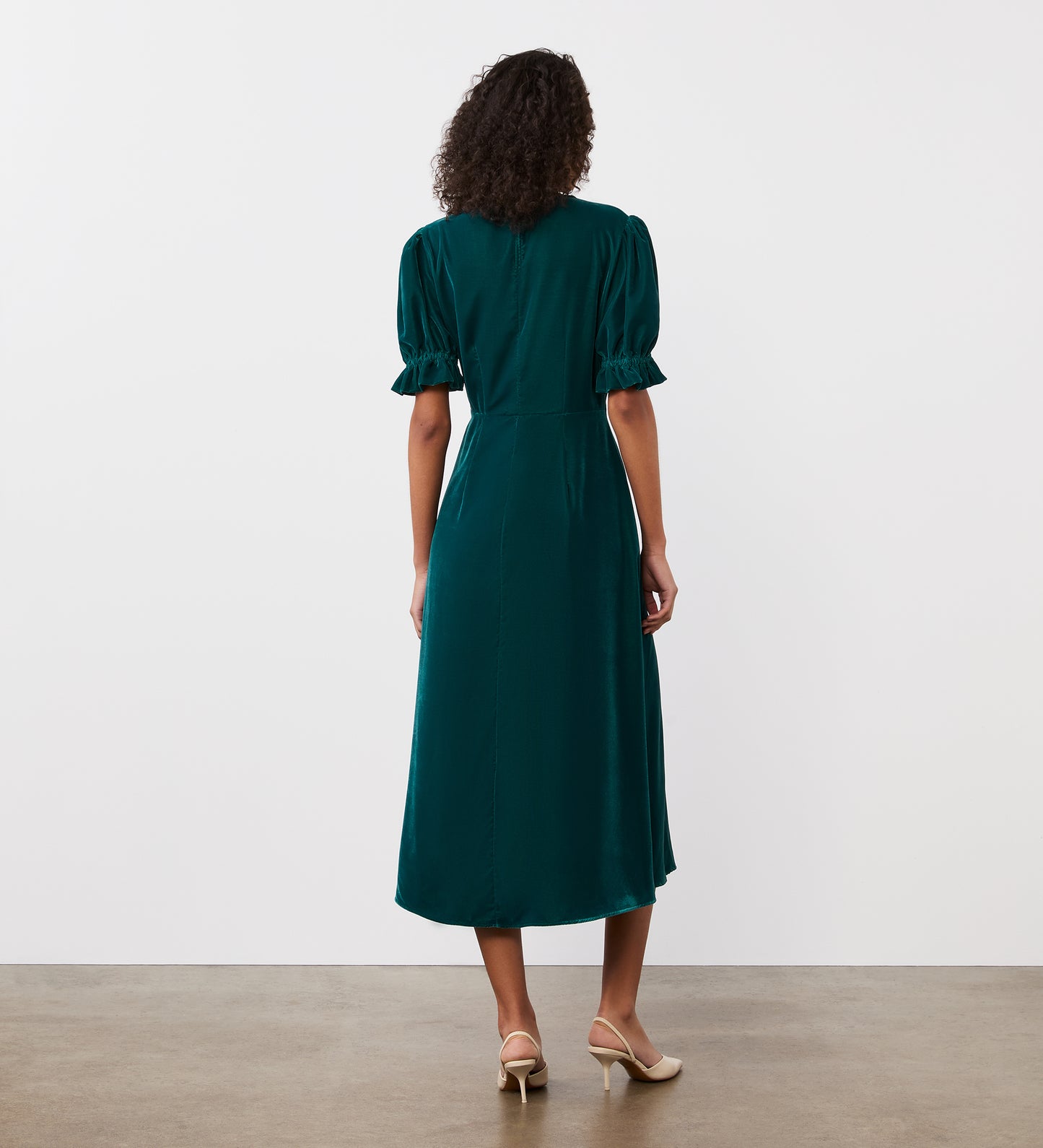 Mela Green Velvet Midi Tea Dress