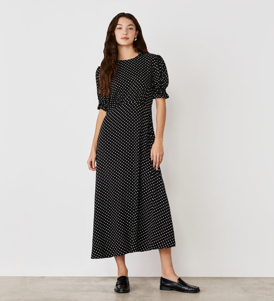 Mela Black Spot Crepe Midi Dress