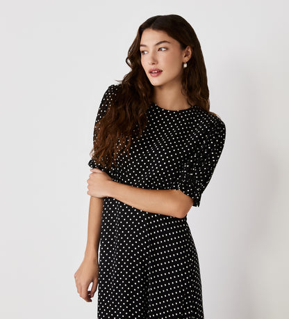 Mela Black Spot Crepe Midi Dress