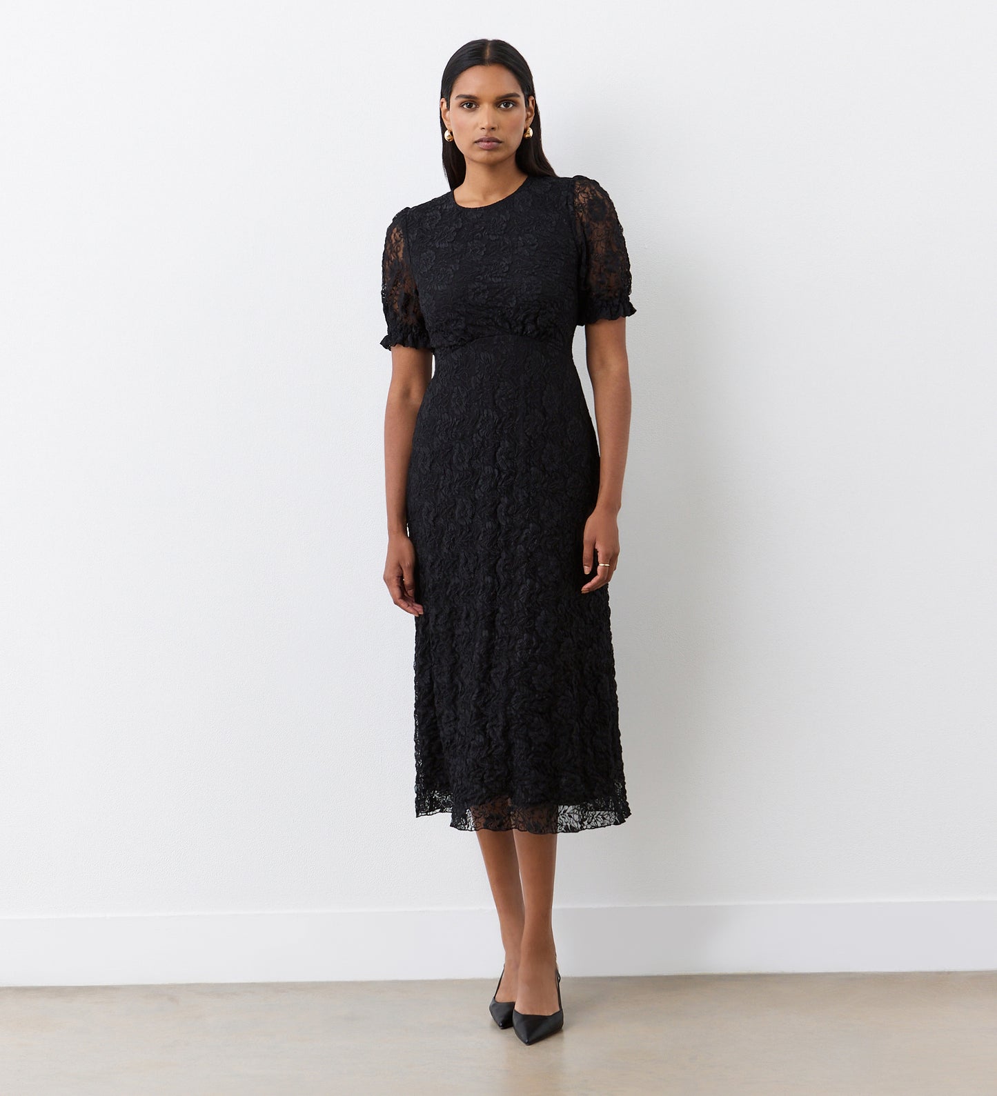 Mela Black Lace Midi Dress