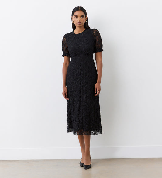 Mela Black Lace Midi Dress